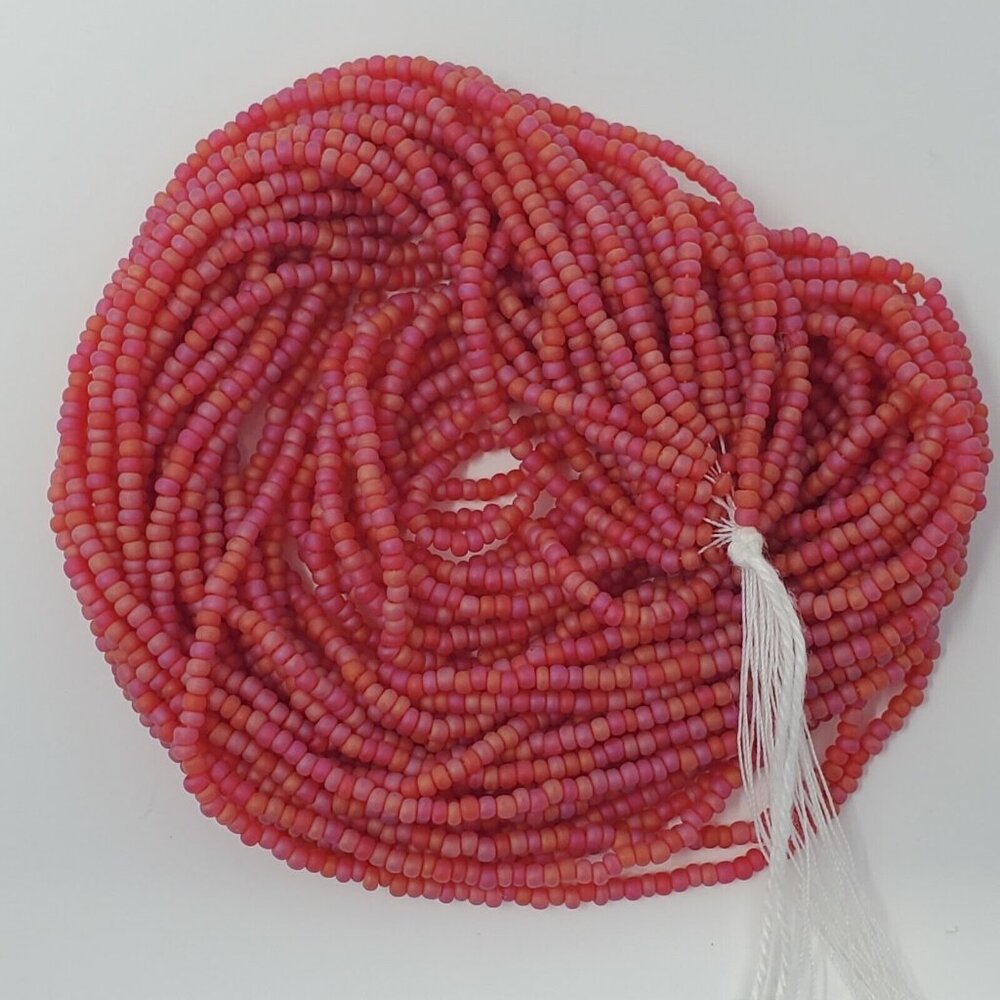 Czech Glass Seed Bead 11/0 Matte Varying Pink Orange Hank of 12 Strands VTG
